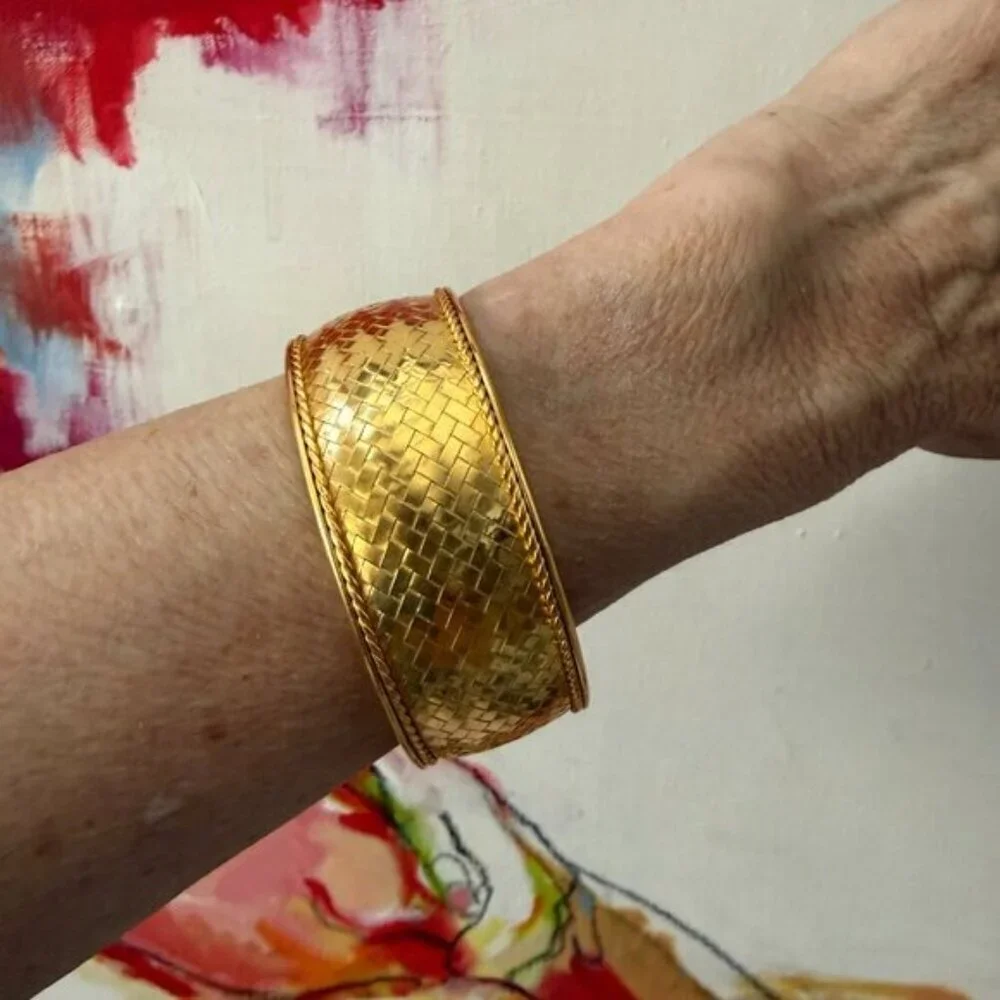 Gold Plated Sterling Silver Basketweave Cuff Bracelet